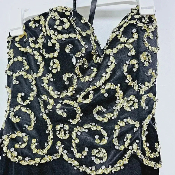 Sherri Hill black mermaid prom dress gown w gold beading 2 - Picture 10 of 13